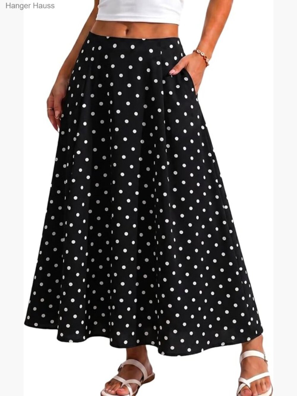 Flowy High Waisted Maxi Skirt with Pockets Vintage A-Line Long Skirt